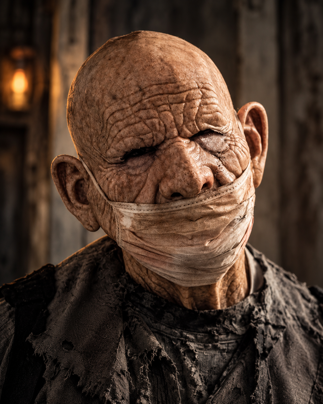 Original elderly character design with aged makeup effects