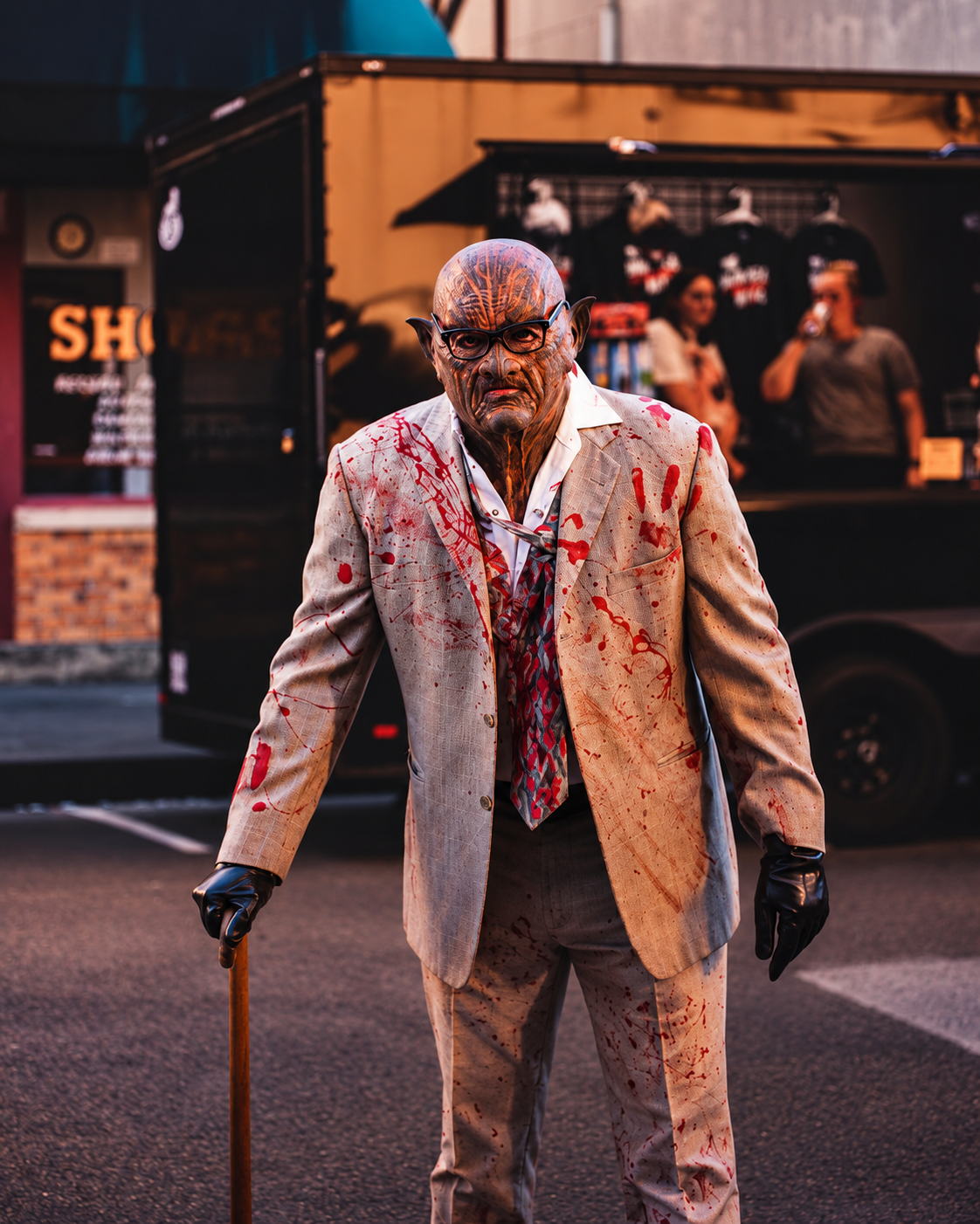 Alternate elderly character design with aged makeup effects